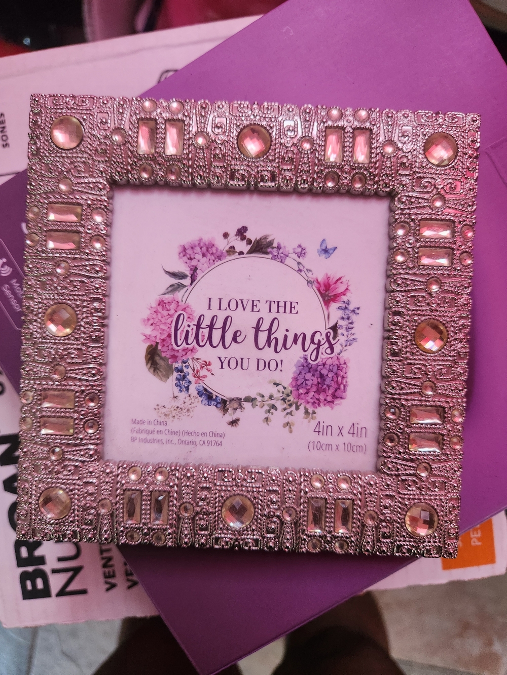 Decorative Silver Jeweled 4x4 Picture Frame - Elegant Home Accent
